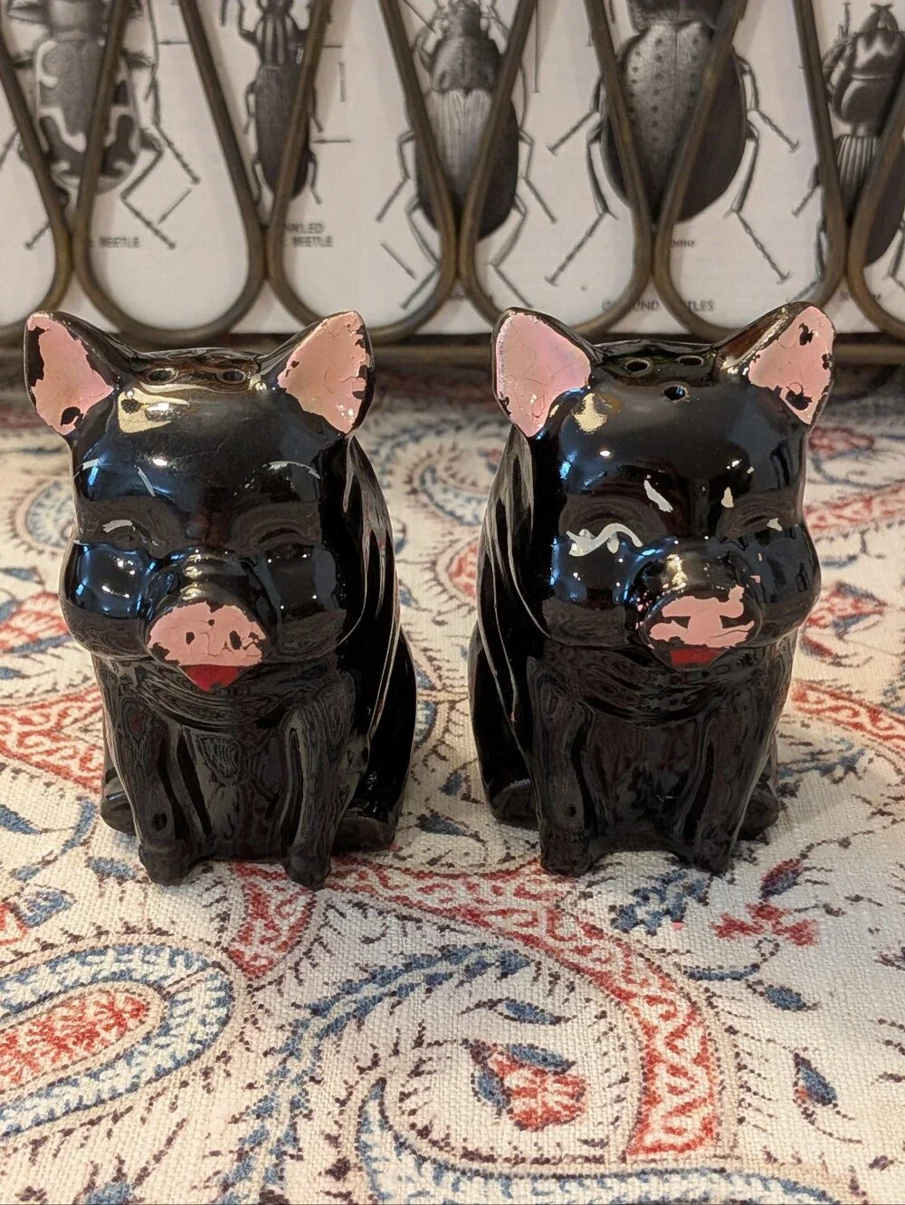 MCM Japan Black Ceramic Pig Salt and Pepper Shaker Set